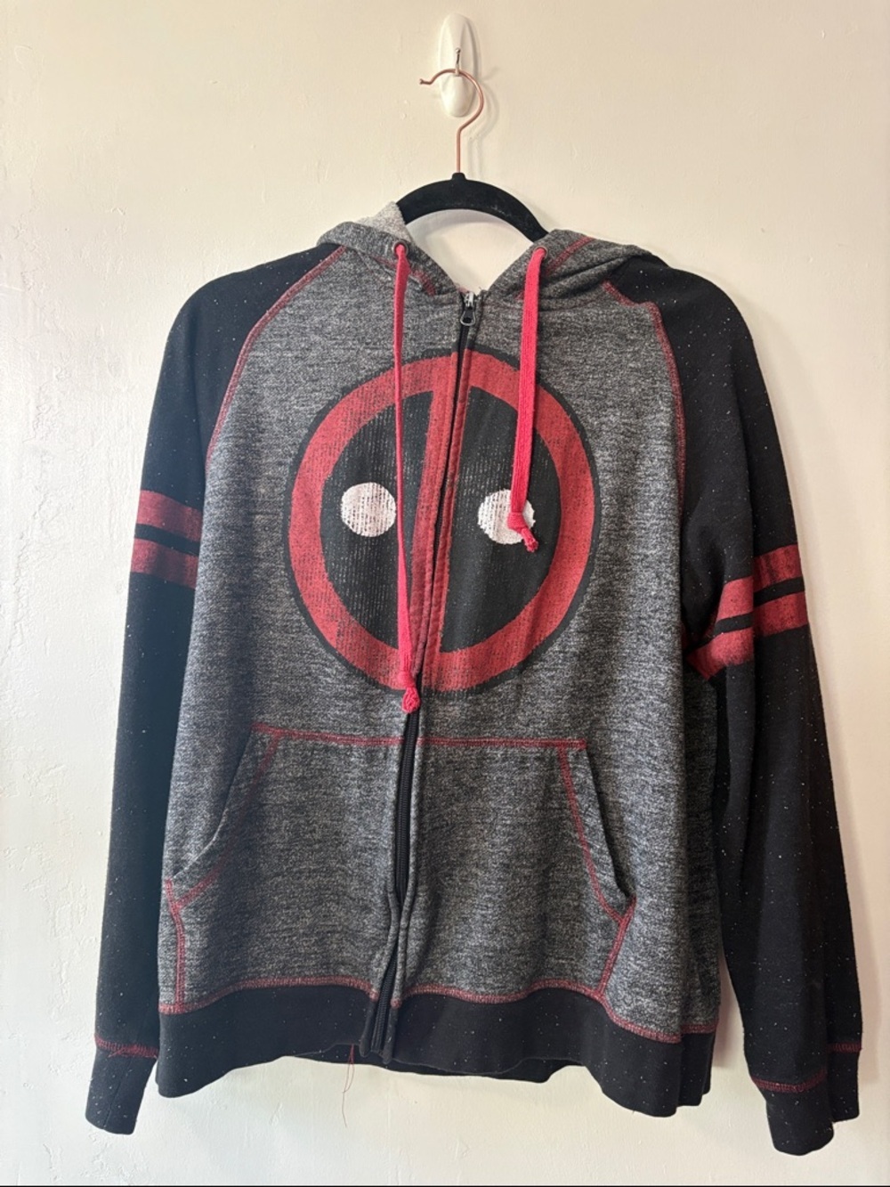 Marvel Men's Deadpool Gray & Black Zip Jacket with Hoodie